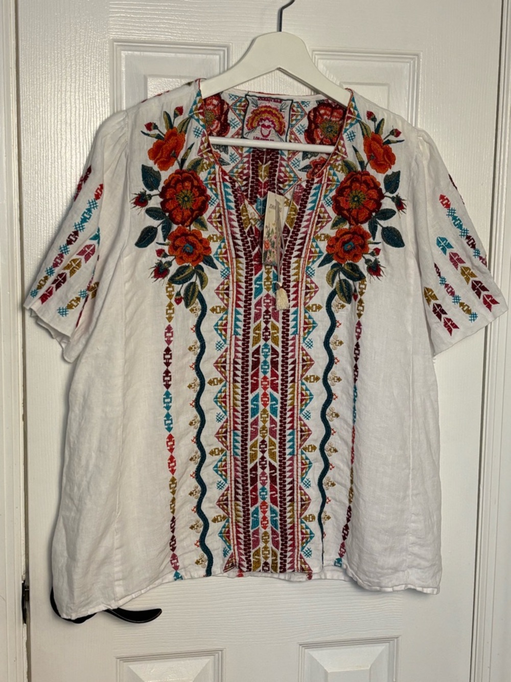 NWT Johnny Was Ornella Flutter Sleeve Blouse 100% Linen - Picture 2 of 7